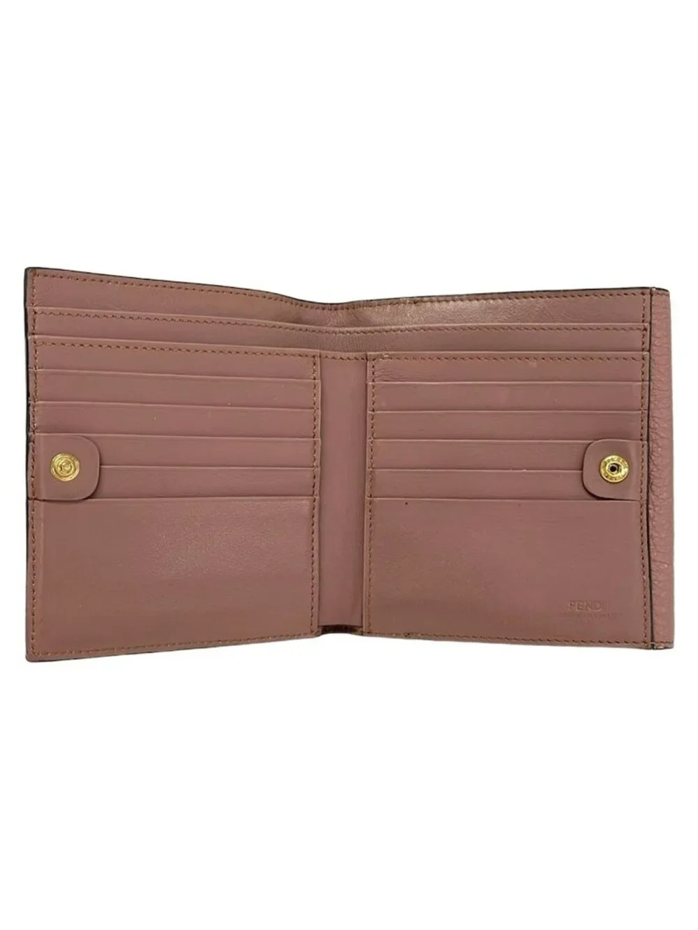 Fendi 2 Fold Wallet Peekaboo Compact Pink Turnlock Leather